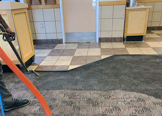 Someone cleaning a dirty commercial carpet