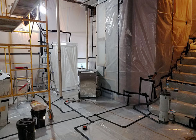 A room covered in plastic